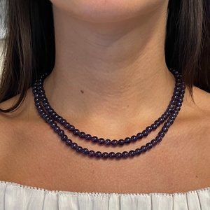 Round Purple Amethyst Bead Double Strand Necklace 18 Inches